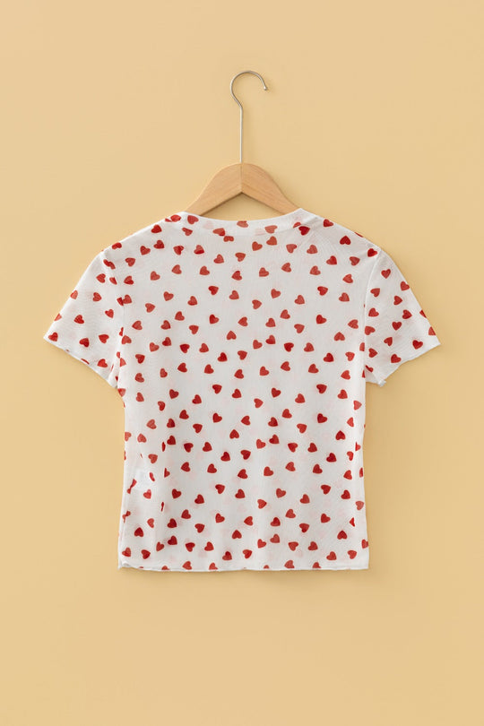 Sheer Heart Print Fitted Top