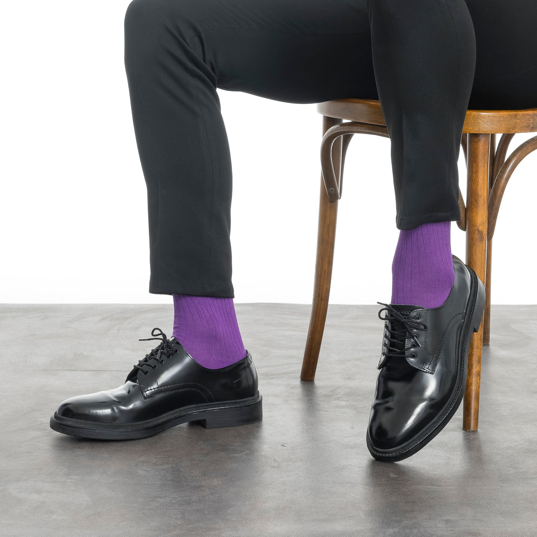 Men’s bamboo dress &amp; trouser socks in purple with subtle striped knit