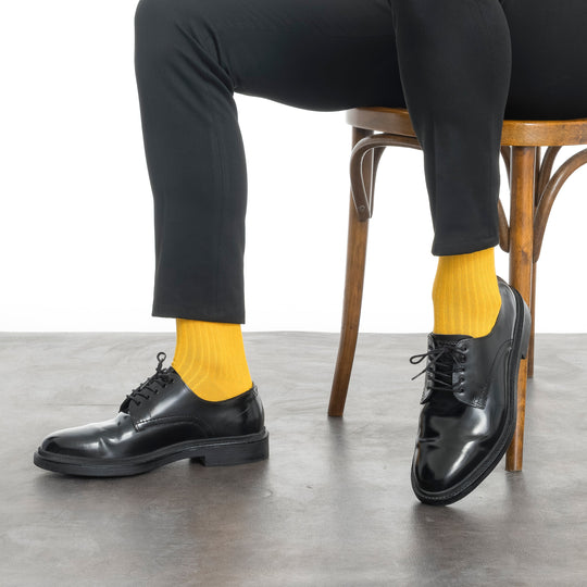 Men’s bamboo dress &amp; trouser socks in yellow with subtle striped knit