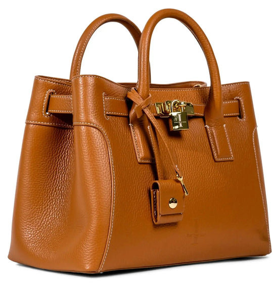 THE SHARON CLAUDIA Handtasche mit zwei Henkeln, Seitenriemen und goldfarbener Verriegelung