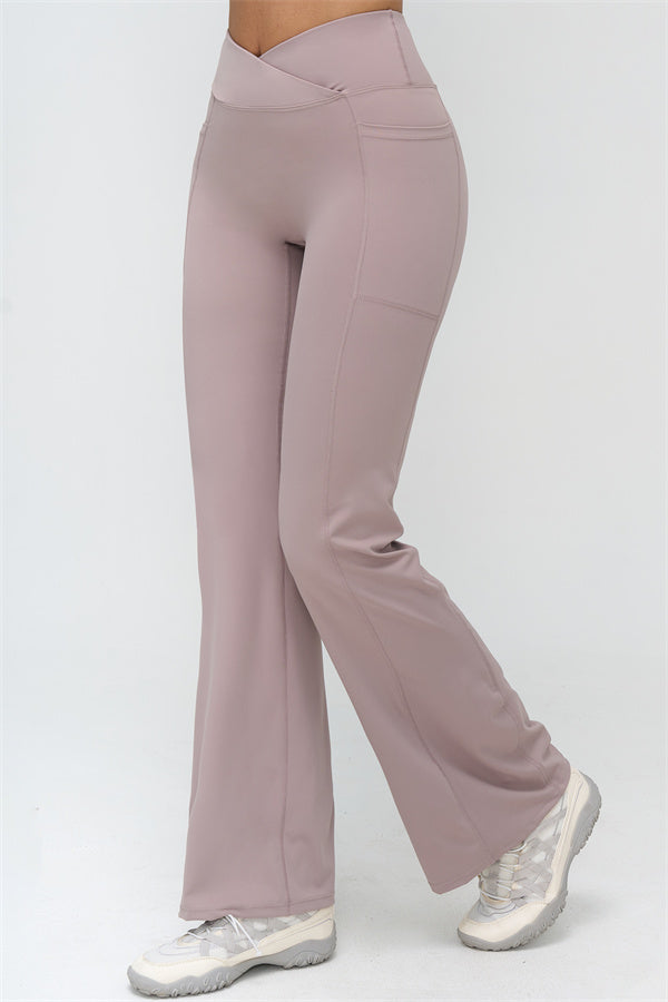 Rosa ausgestellte Leggings mit Seitennähten und breitem, bequemem Bund
