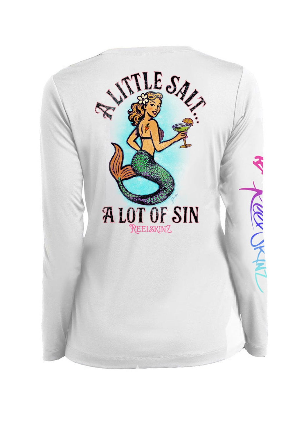A little Salt by Brian Kalt long-sleeve shirt, white, back mermaid graphic
