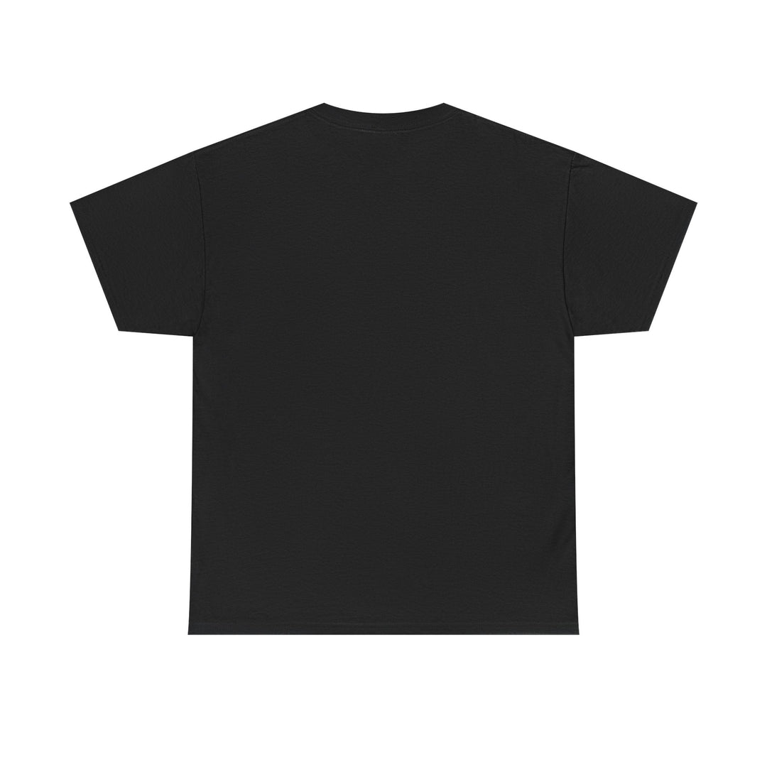 Black T-shirt back view, plain fabric, crew neck