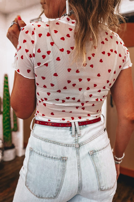 Sheer Heart Print Fitted Top