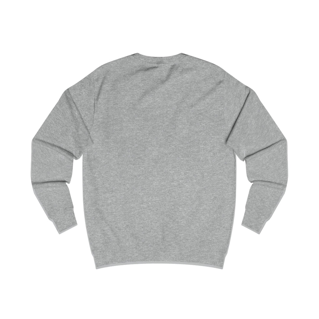 Heather grey crewneck sweatshirt, back view