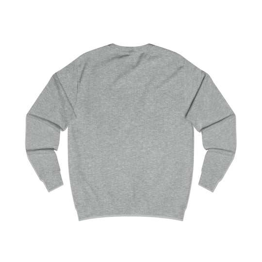 Heather grey crewneck sweatshirt, back view