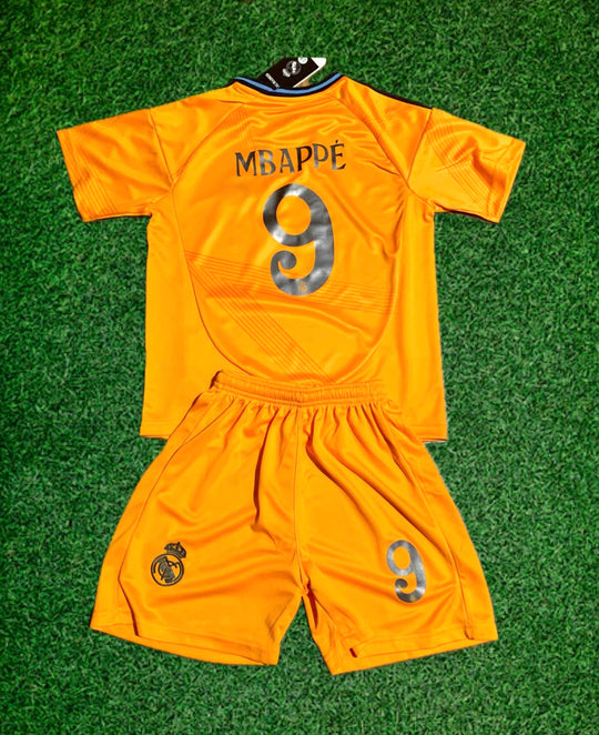 Orange soccer jersey and shorts set with MBAPPE 9 on front and back