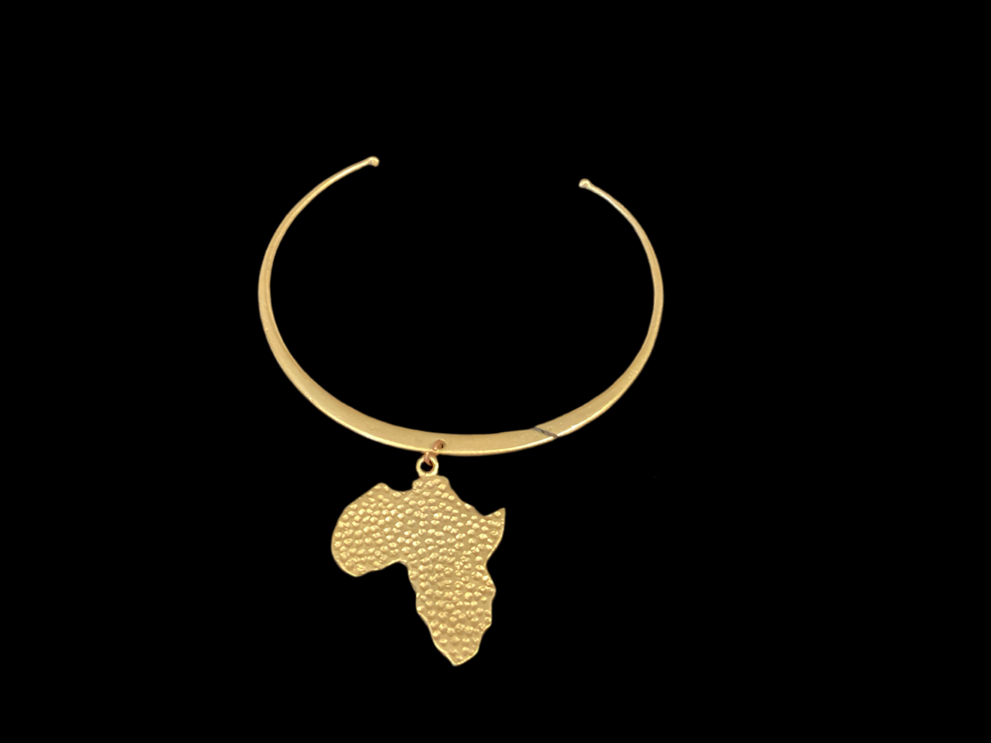 Africa choker with gold-tone wire collar and Africa-shaped pendant