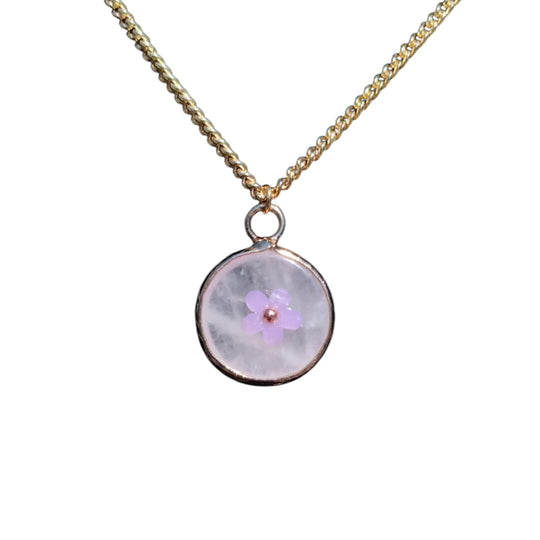 18K Gold Plated Natural Stone Necklace with Color Changing Floral Design, Black Obsidian, Amazonite, Rose Quartz, UV Reactive