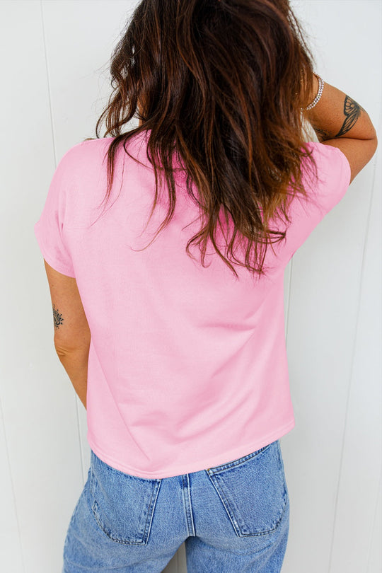 Back view of pink relaxed fit T-shirt, plain fabric