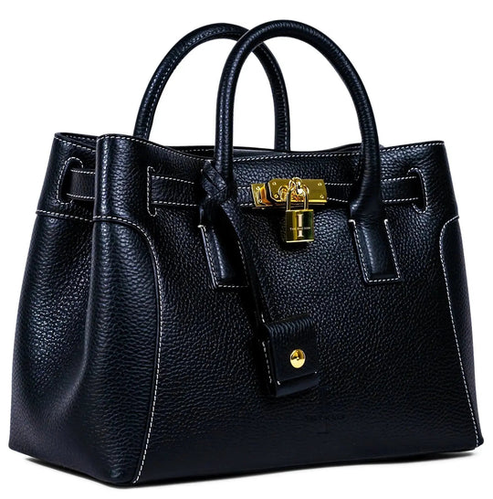 THE SHARON CLAUDIA bolso azul oscuro con correa desmontable y cerradura central dorada