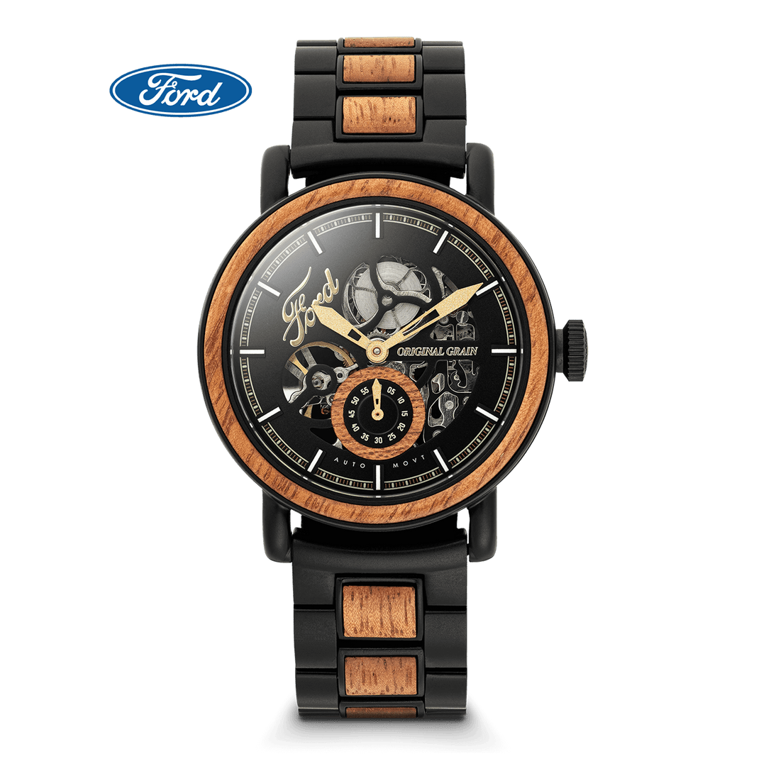Original Grain Heritage Automatic 40mm watch, black case with wood inlay bezel and open dial