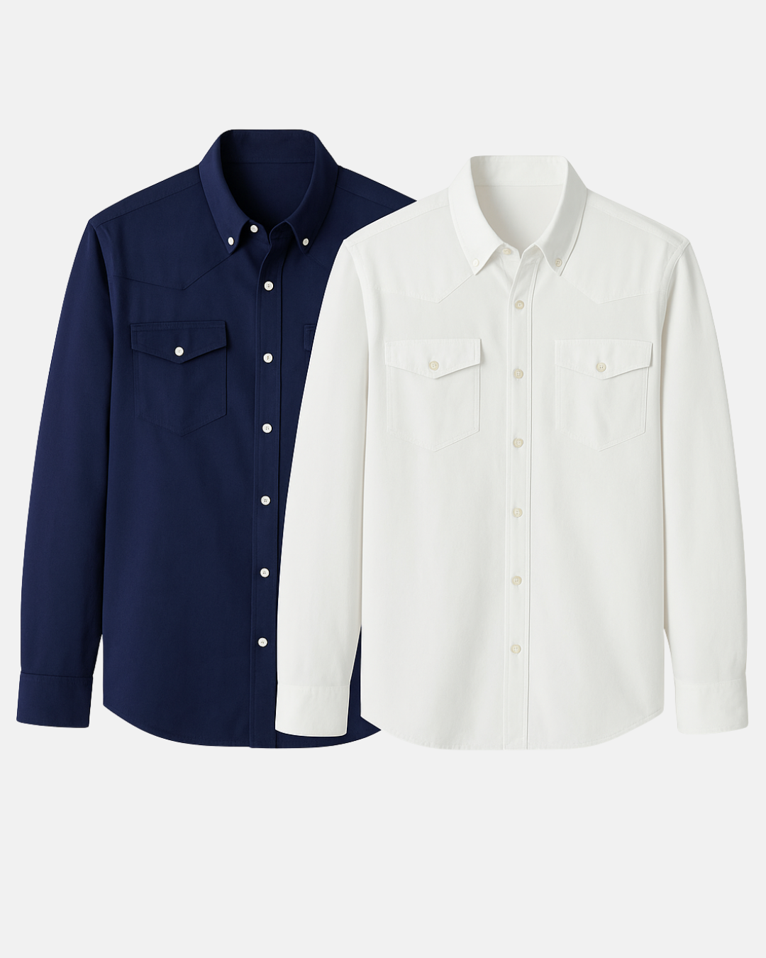 Buki’s Cinqo Western Tech Shirt 2-pack: navy and white button-up shirts