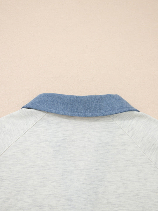 Color Block Button Detail Long Sleeve Top