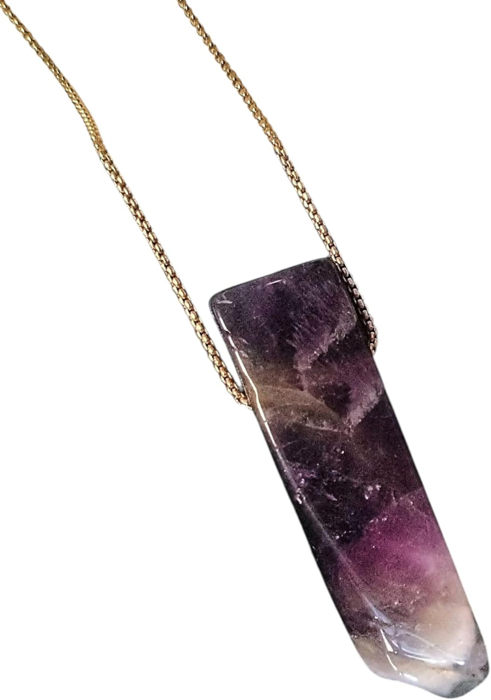 Irregular amethyst crystal bar pendant with gold chain links