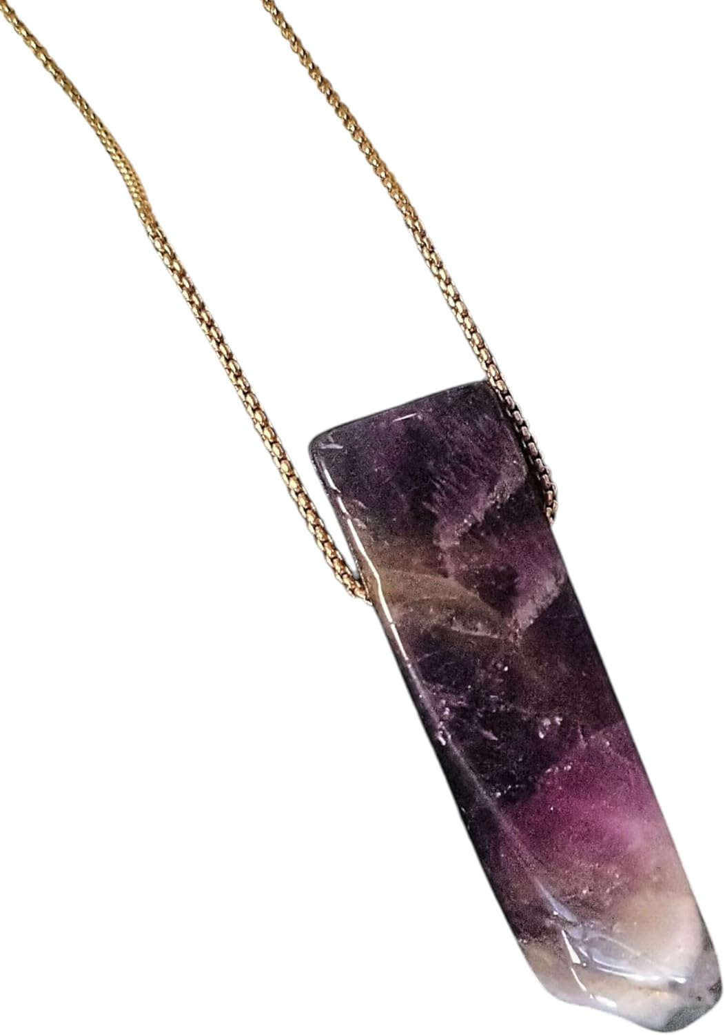 Irregular amethyst crystal bar pendant with gold chain links