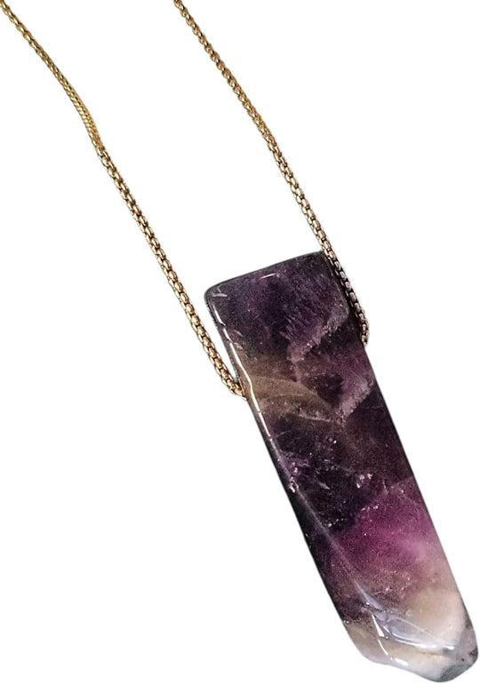 Irregular amethyst crystal bar pendant with gold chain links