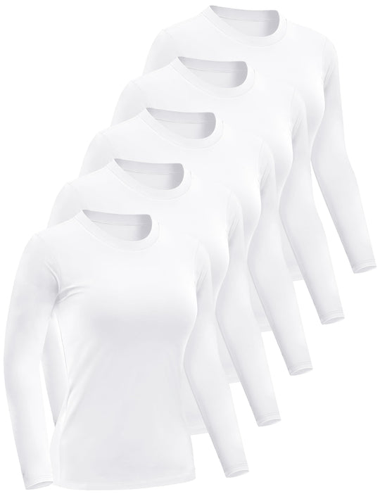 4/5 Pack Women’s Long Sleeve Basic Shirts Crew Neck Slim Fitted Compression Gym Workout Athletic Underscrubs Tops