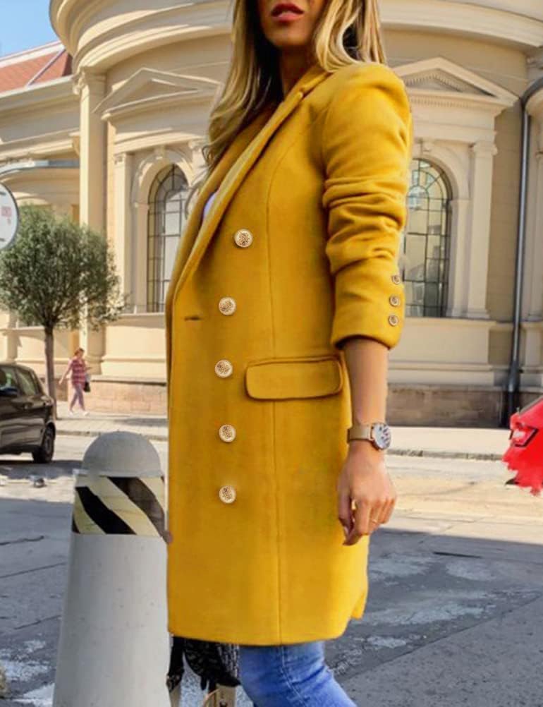 Woll-Midi-Peacoat doppeltreihig in gelb/mustard, mit Schulterklappenoptik und Knöpfen