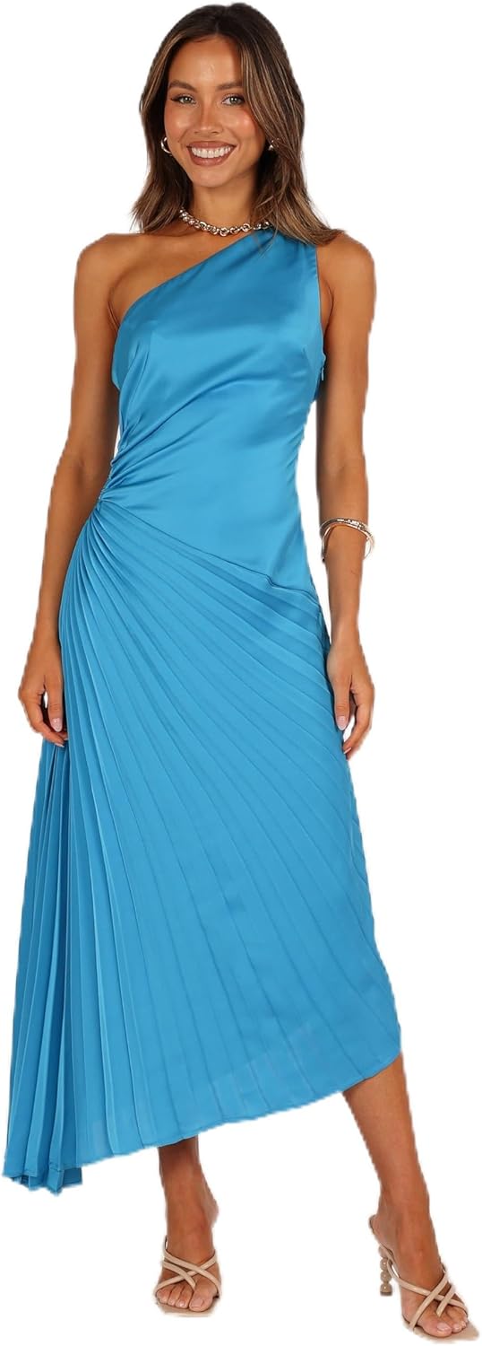 Petal &amp; Pup Damen Midi-Kleid, ein Schulter, blau, gerüschtes Falten-Detail am Saum
