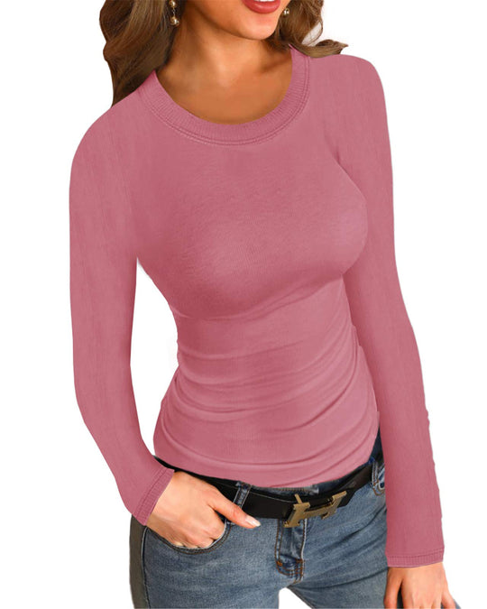 Womens Ribbed Long Sleeve Shirts Tops Fitted Tshirts Basic Slim Fit Tight Tee Shirt Fall Going Out Top 2024