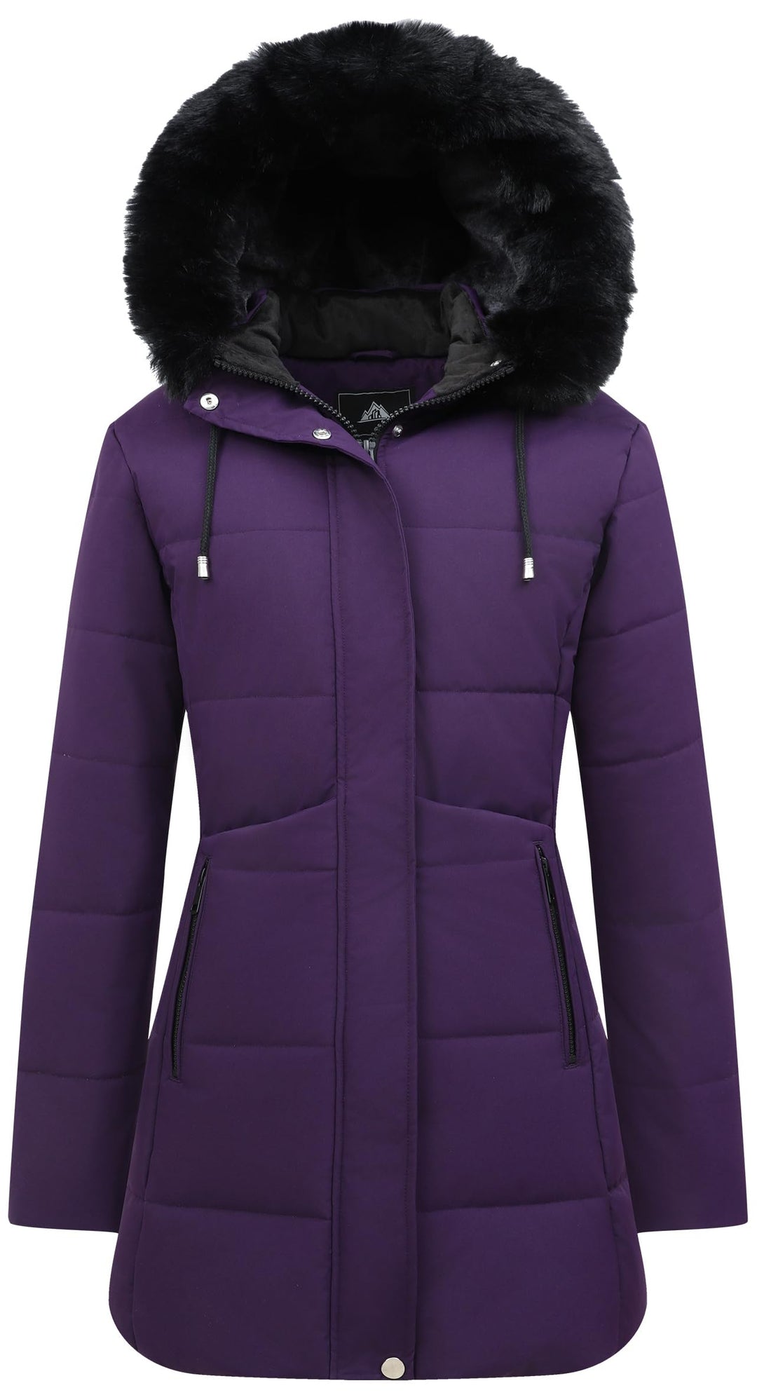 Damen Winter-Pufferjacke, Lila, abgesetzte Kapuze mit Kunstfellbesatz