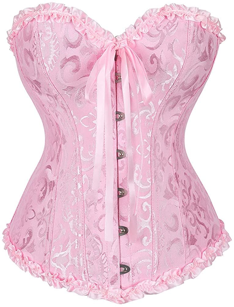 Korsett-Top aus Jacquard, rosé/pink, Schleife vorn und Rüschen an den Trägern