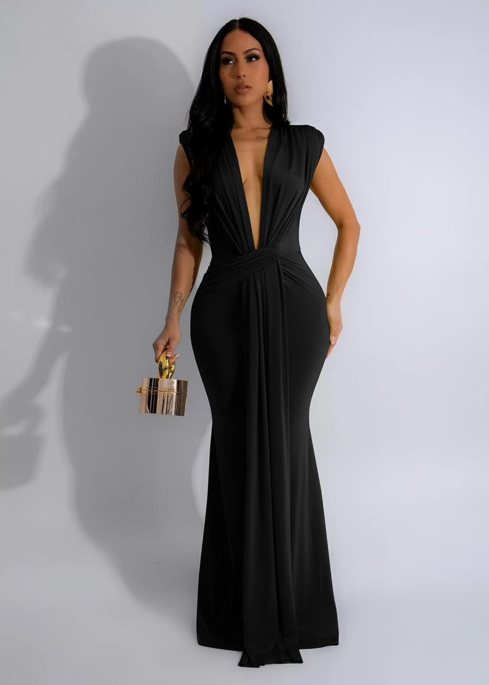Memoriesea Women's Elegant Sleeveless Deep V Neck Bodycon Party Evening Gown Maxi Dress