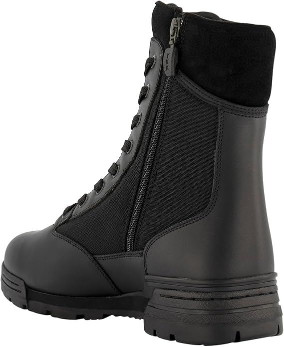Schwarzer Tactical Boot mit Seitenreißverschluss, Elastikeinsatz und Schnürung