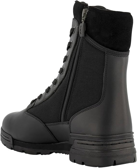 Schwarzer Tactical Boot mit Seitenreißverschluss, Elastikeinsatz und Schnürung