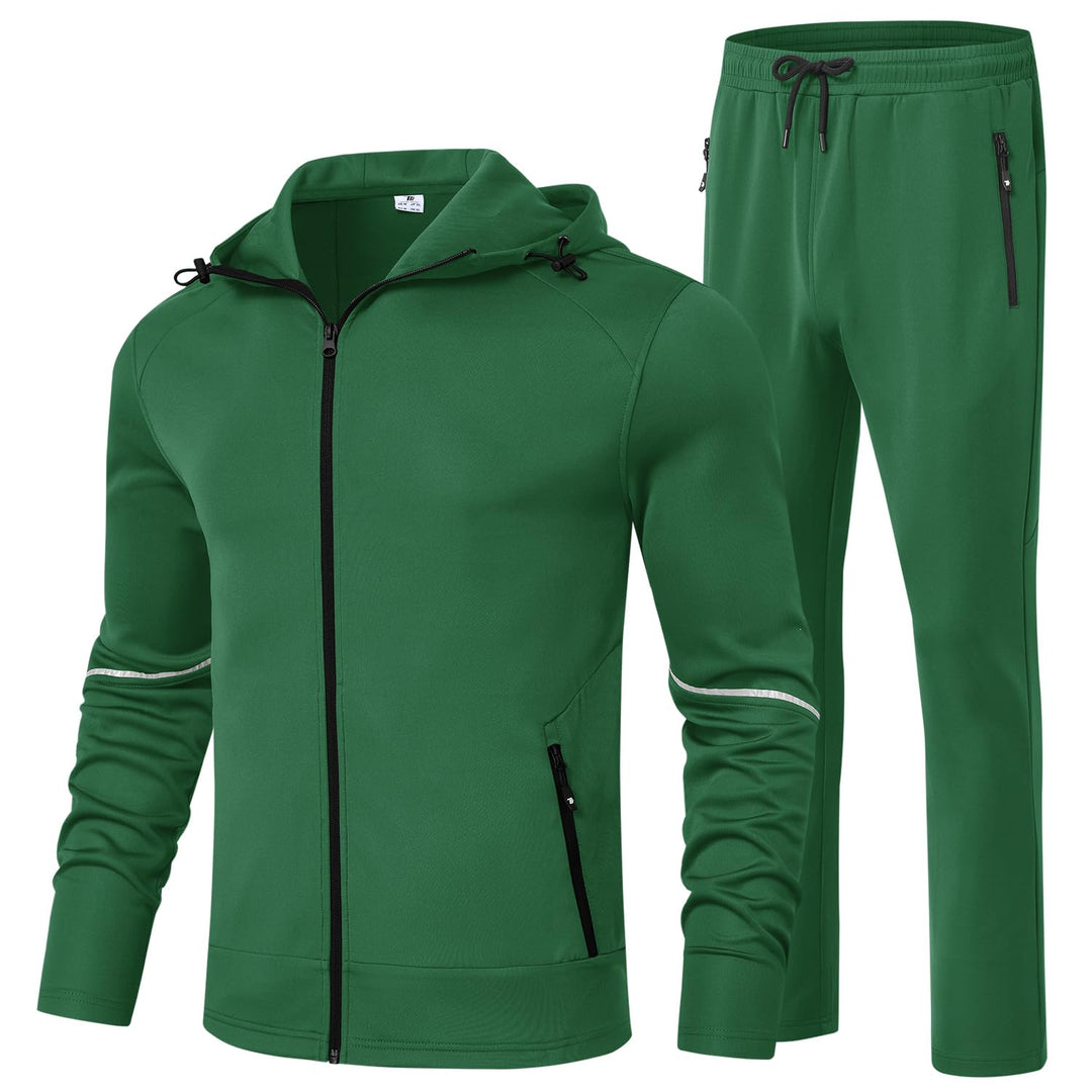 Green 2-piece track suit set with full-zip hoodie jacket and drawstring waistband joggers