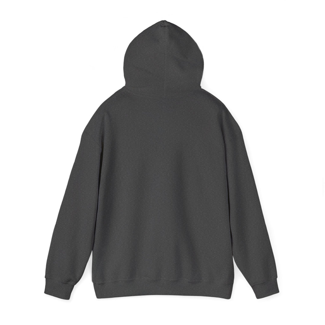 Dark gray unisex hoodie pullover with attached hood and front pocket