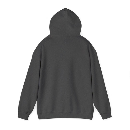 Dark gray unisex hoodie pullover with attached hood and front pocket