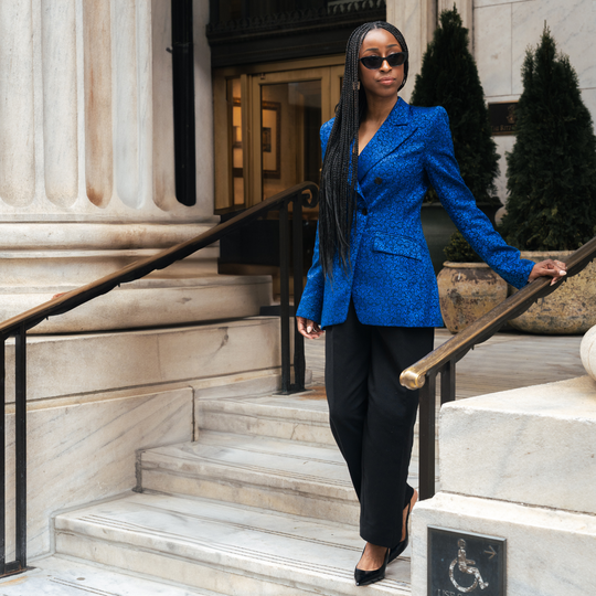 PREMIER blazer blue patterned, long sleeves, lapels and button front