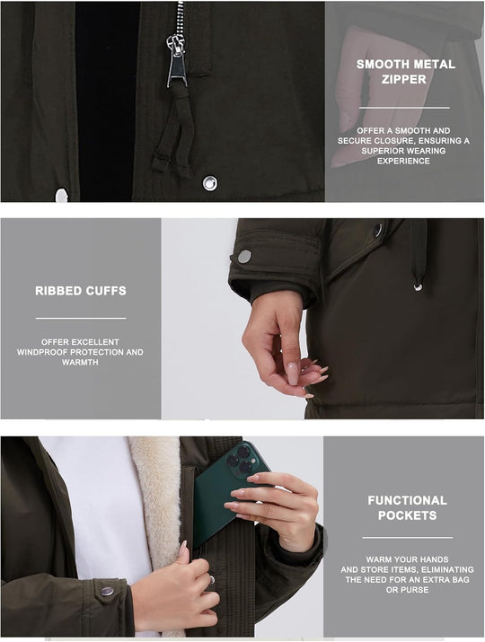 Winterparka Details: glatter Metall-Reißverschluss, gerippte Bündchen, Taschen