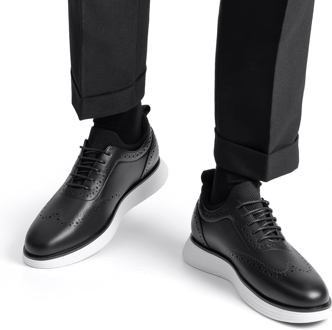 Bruno Marc MaxFlex wingtip sneakers in Black, lace-up with perforated detailing and white sole