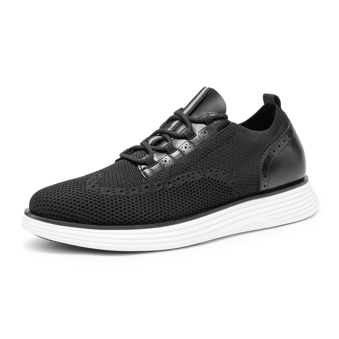 MaxFlex wingtip sneaker, black knit, lace-up, white striped sole