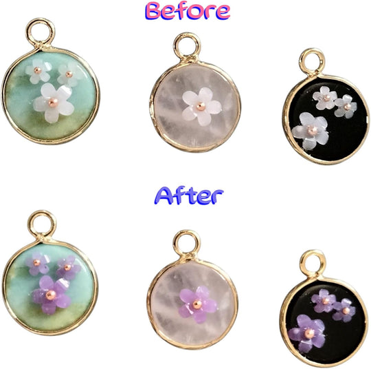18K Gold Plated Natural Stone Necklace with Color Changing Floral Design, Black Obsidian, Amazonite, Rose Quartz, UV Reactive