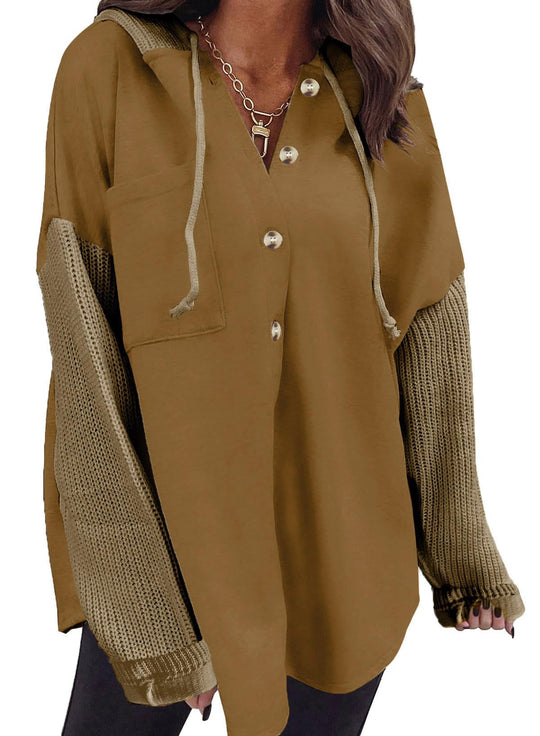 Gold button hoodie with hood, front pouch pocket, oversized fit
