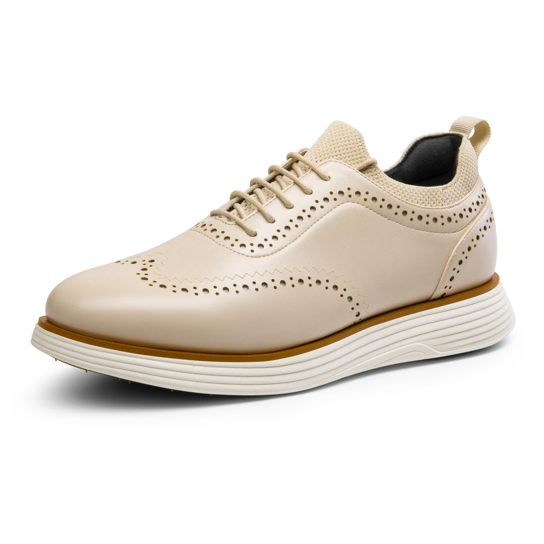 Bruno Marc MaxFlex wingtip sneakers in Apricot/cream, lace-up with perforated design