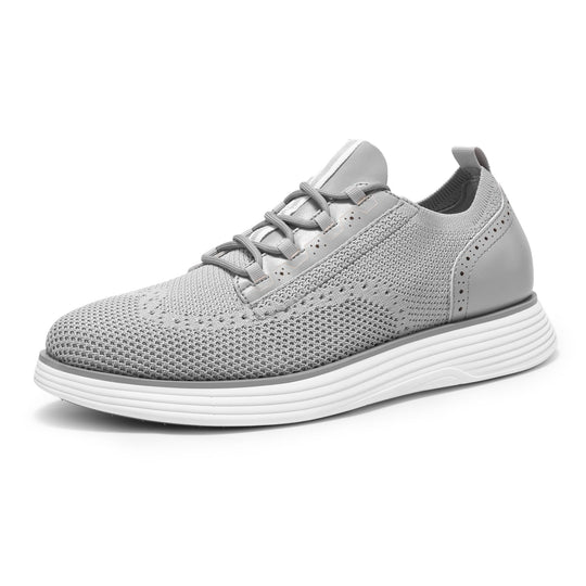 Bruno Marc MaxFlex Wingtip Sneaker, graues Mesh, Schnürung, weiße Sohle