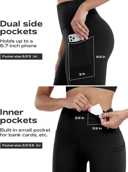 Schwarze Pocket Leggings mit Dual-Side- und Innen-Taschen für Handy &amp; Karten