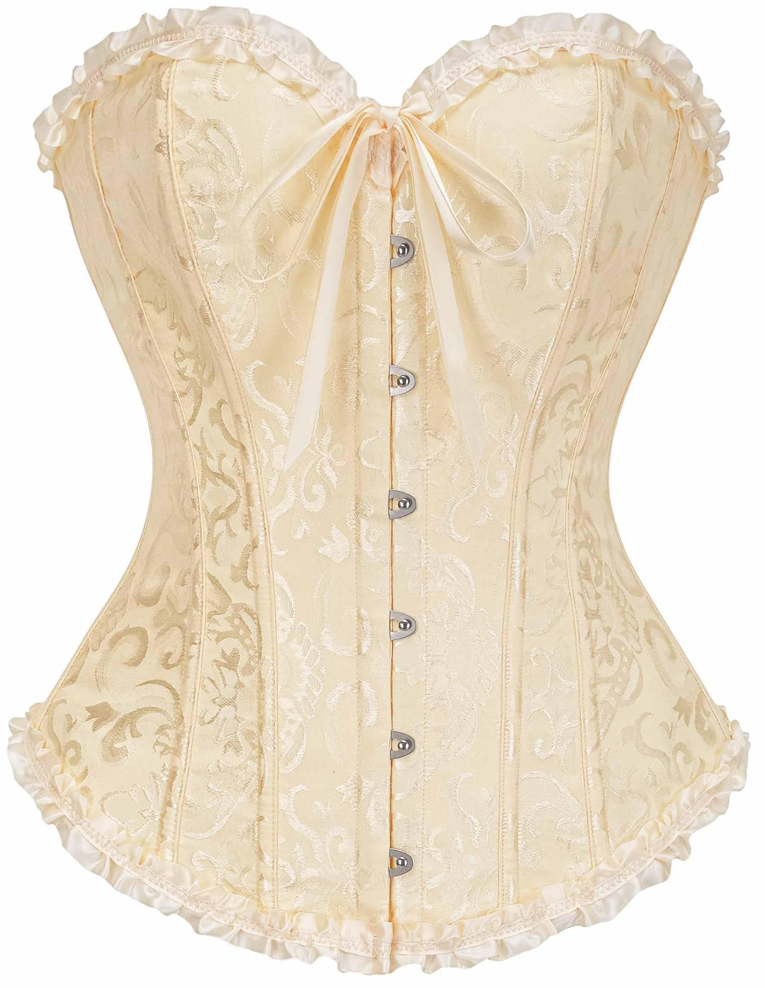Korsett-Top aus Jacquard, cremefarben/ivory, Rüschen am Ausschnitt und Saum