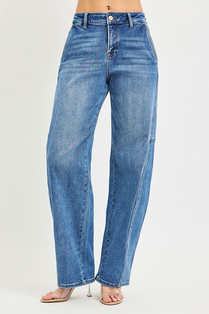 RISEN baggy jeans in medium wash, button fly, relaxed slouch fit
