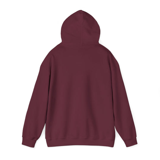 Maroon hoodie back view with hood and kangaroo pocket
