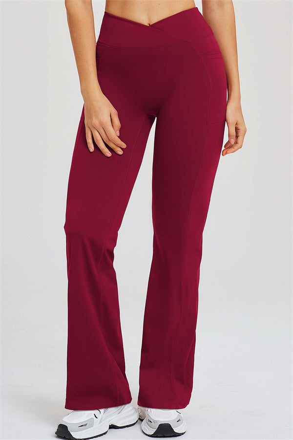 Burgundy flared leggings, high-waist activewear set