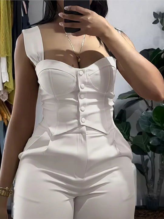 Chic Women Suit Y2k Sexy Two Piece Set Summer Sleeveless Slim Vest And Wide-leg Trouser Sets Elegant Solid Pants Women&