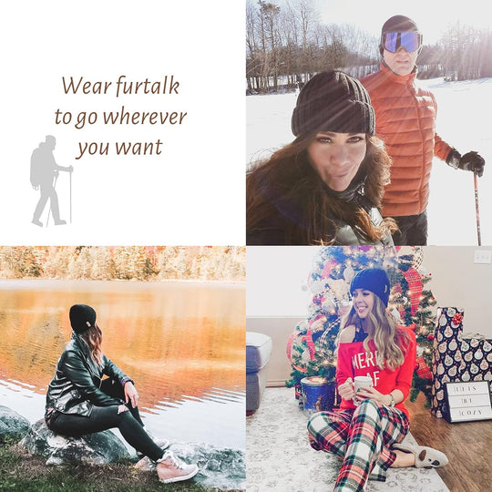 Winter beanie looks in dark and blue knit styles with fleece lining