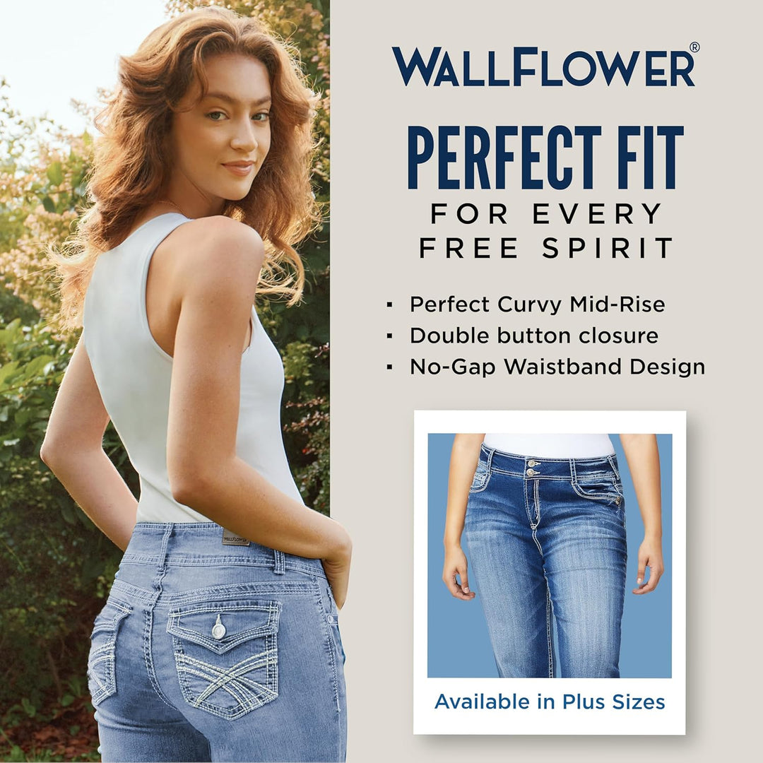 WallFlower Luscious Curvy Bootcut Jeans for Women Mid-Rise Insta Stretch Denim in Petite, Midsize, Plus Size, Juniors Jeans