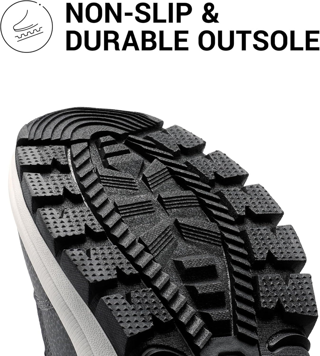 Non-slip winter boot outsole tread with deep grooves for grip